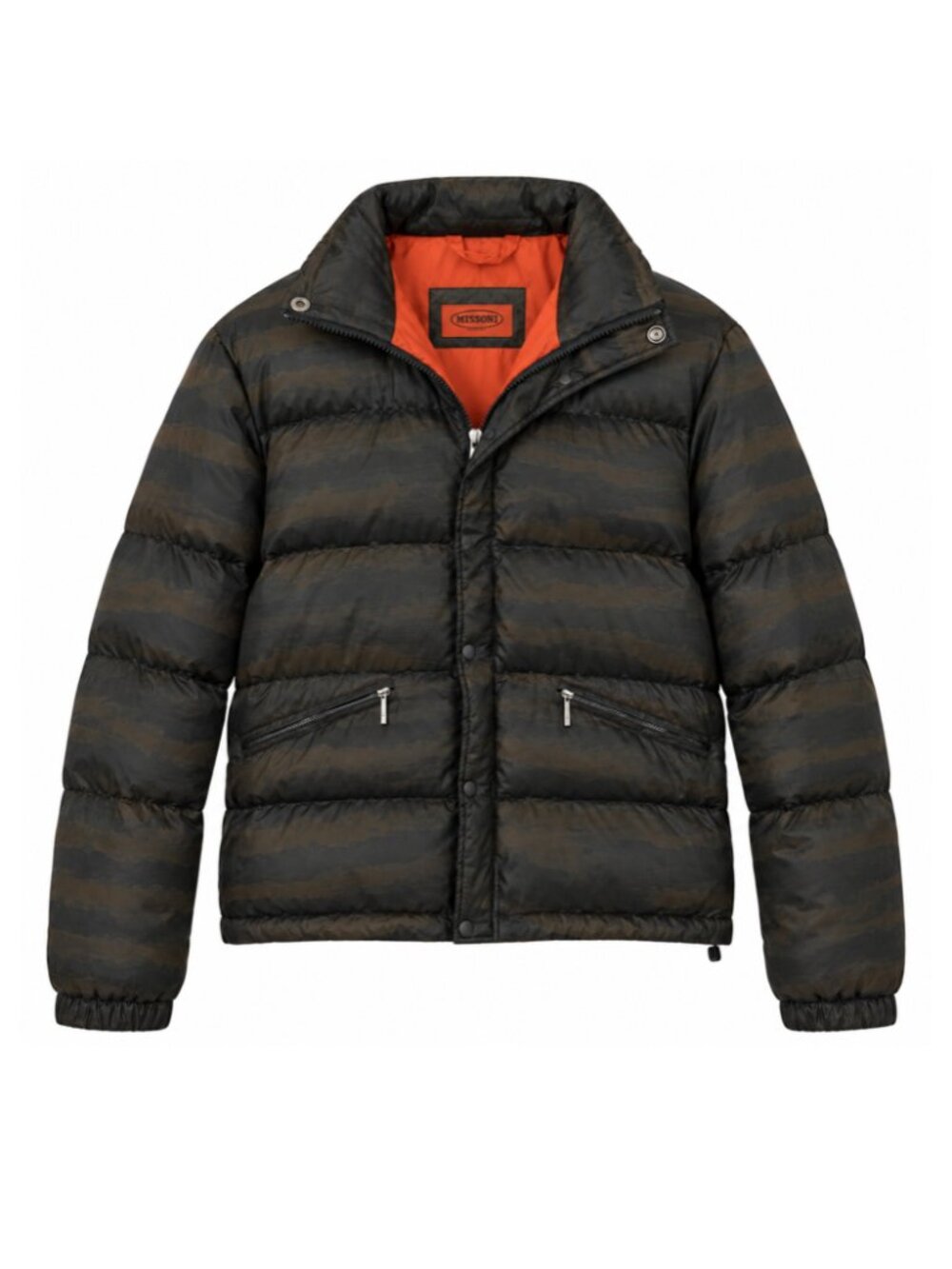 Missoni Black & Brown Stripe Print Puffer Jacket Designer